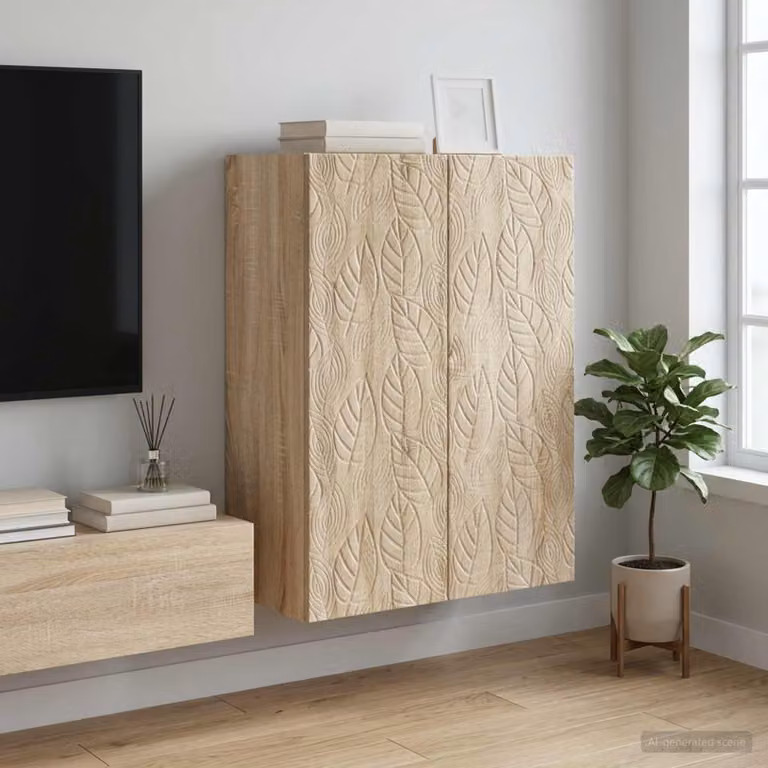 vidaXL Mobiletto a muro moderno in legno ingegnerizzato con ante a battente, marrone e beige, L: 66 cm, P: 34,5 cm, H: 90 cm