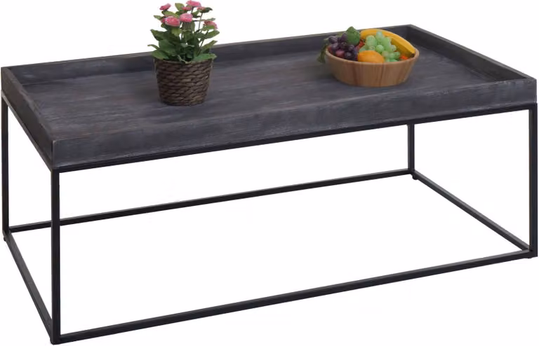 Tavolino HWC-K71, tavolino da salotto, legno massiccio, metallo 46x110x60cm ~ grigio scuro