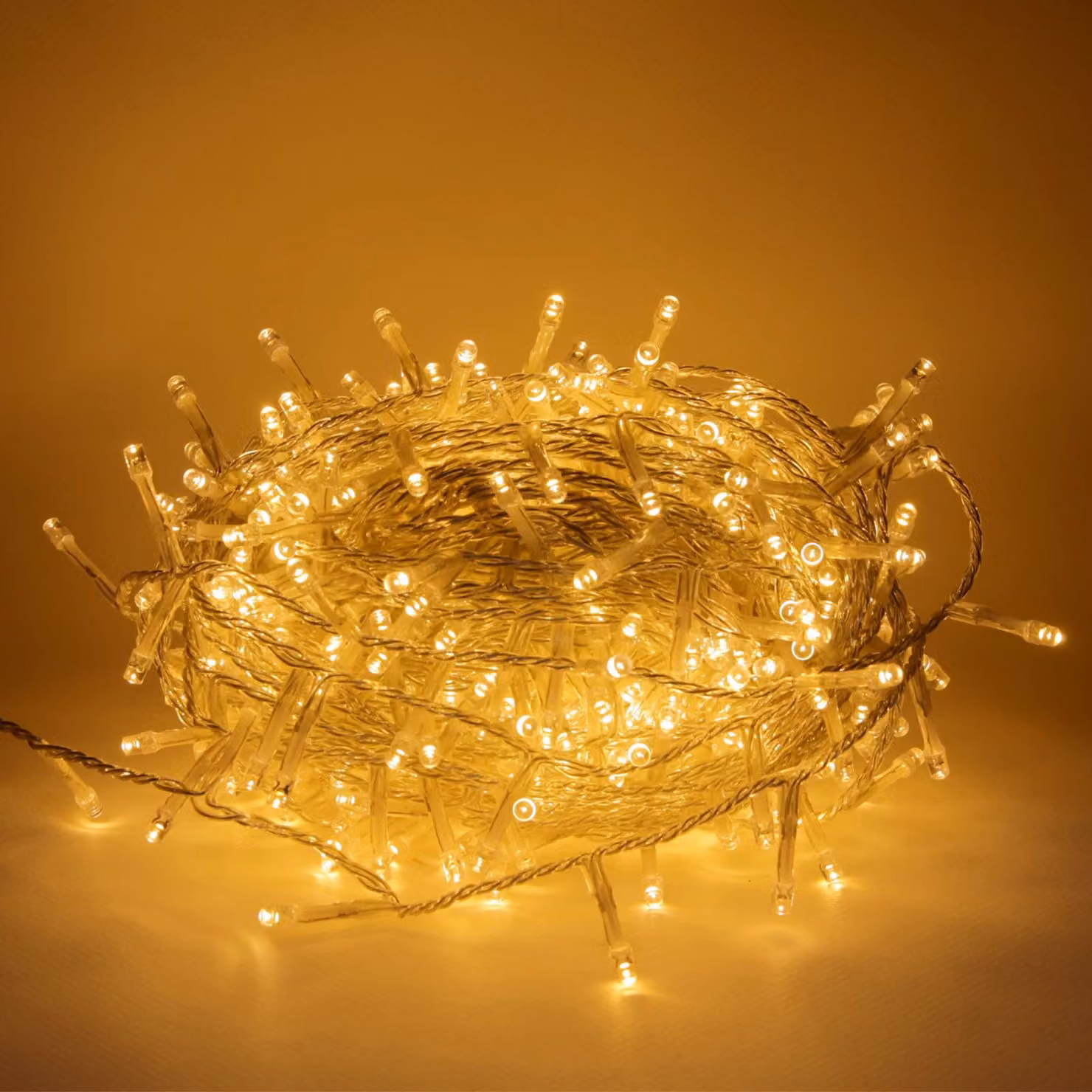 Catena luminosa a LED, 25 metri, 500 LED, luce bianco caldo, grado di protezione IP44, 8 effetti