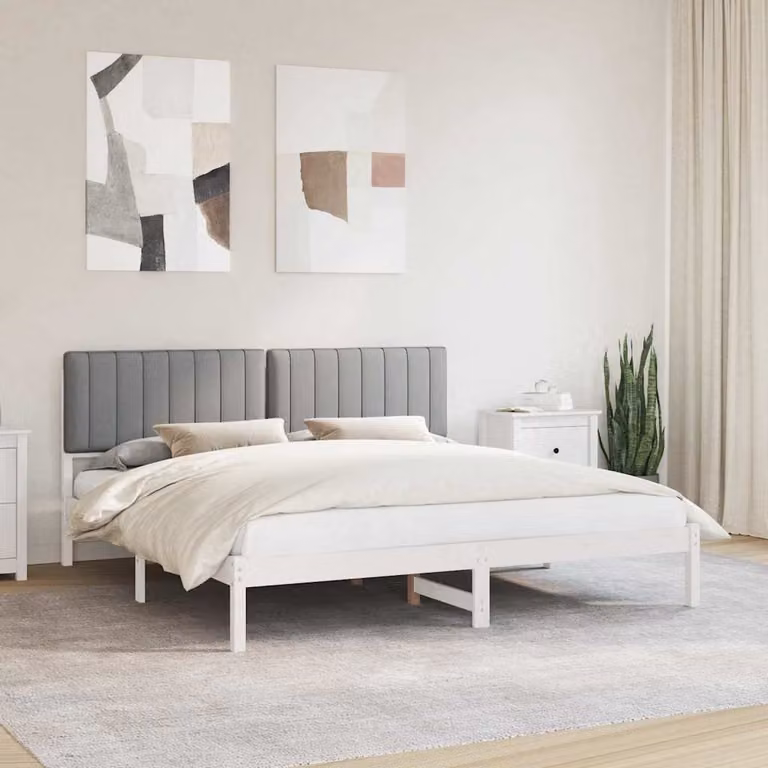 Letto con Testiera Rivestita vidaXL in Legno di Pino e Tessuto Grigio L/P/H: 180 x 200 x 185,5 cm