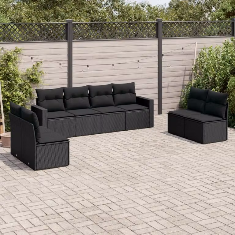 Set Divani da Giardino vidaXL in Polyrattan Nero con Cuscini e Struttura in Acciaio
