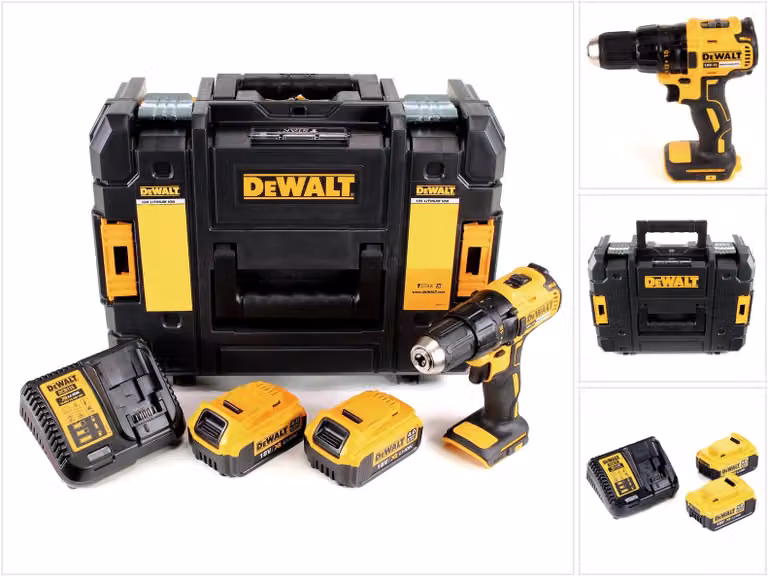 Trapano avvitatore a batteria DeWalt DCD 777 M2 18 V 65 Nm + 2 batterie da 4,0 Ah + caricabatterie nella valigetta porta attrezzi TSTAK II