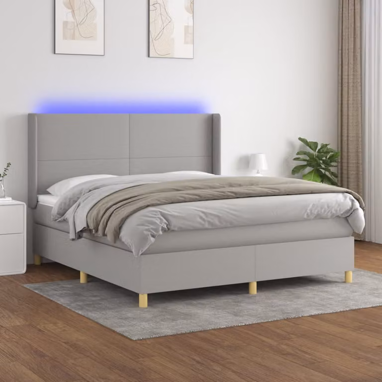 Letto con Materasso a Molle e Illuminazione LED vidaXL, Grigio Chiaro, L/P/H: 160 x 200 x 128 cm