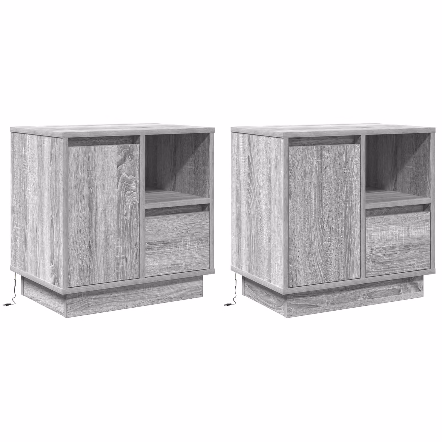 Set di 2 Armadi da Notte Moderni vidaXL in Grigio con Illuminazione Integrata L/P/H: 50 x 34,5 x 50 cm