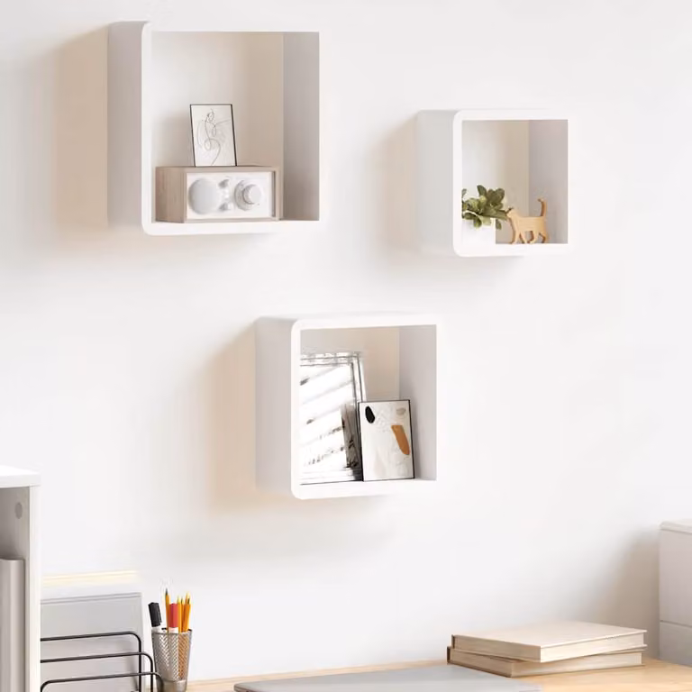 Set di 3 mensole a cubo da parete vidaXL bianche in MDF con finitura opaca