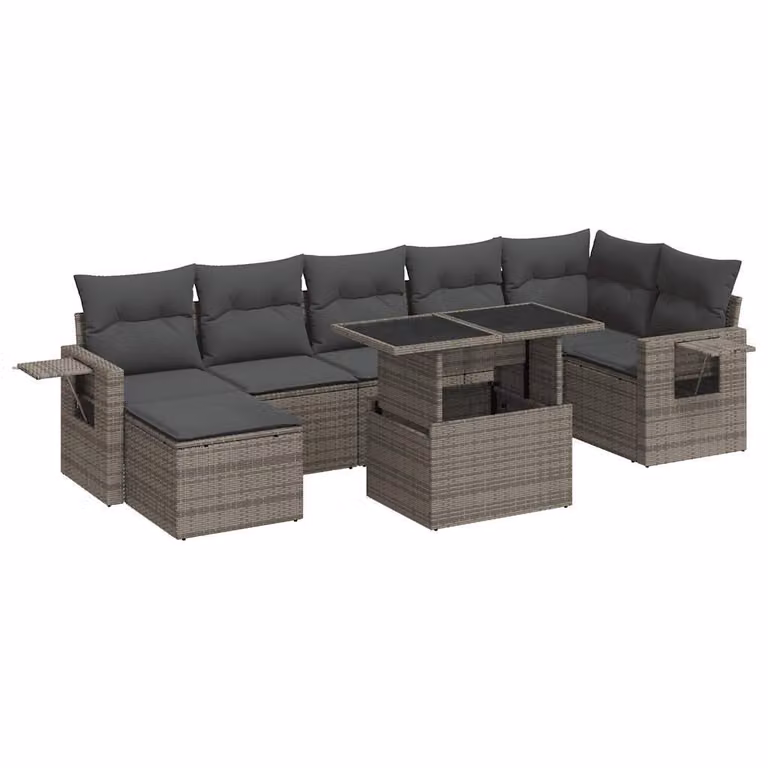 Set Divano da Giardino 8 pz con Cuscini Grigio in Polyrattan