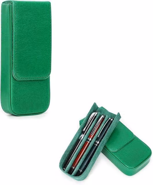Etui per 3 Pennarelli in Pelle Naturale Verde con Chiusura Magnetica Hiram Fashion Store
