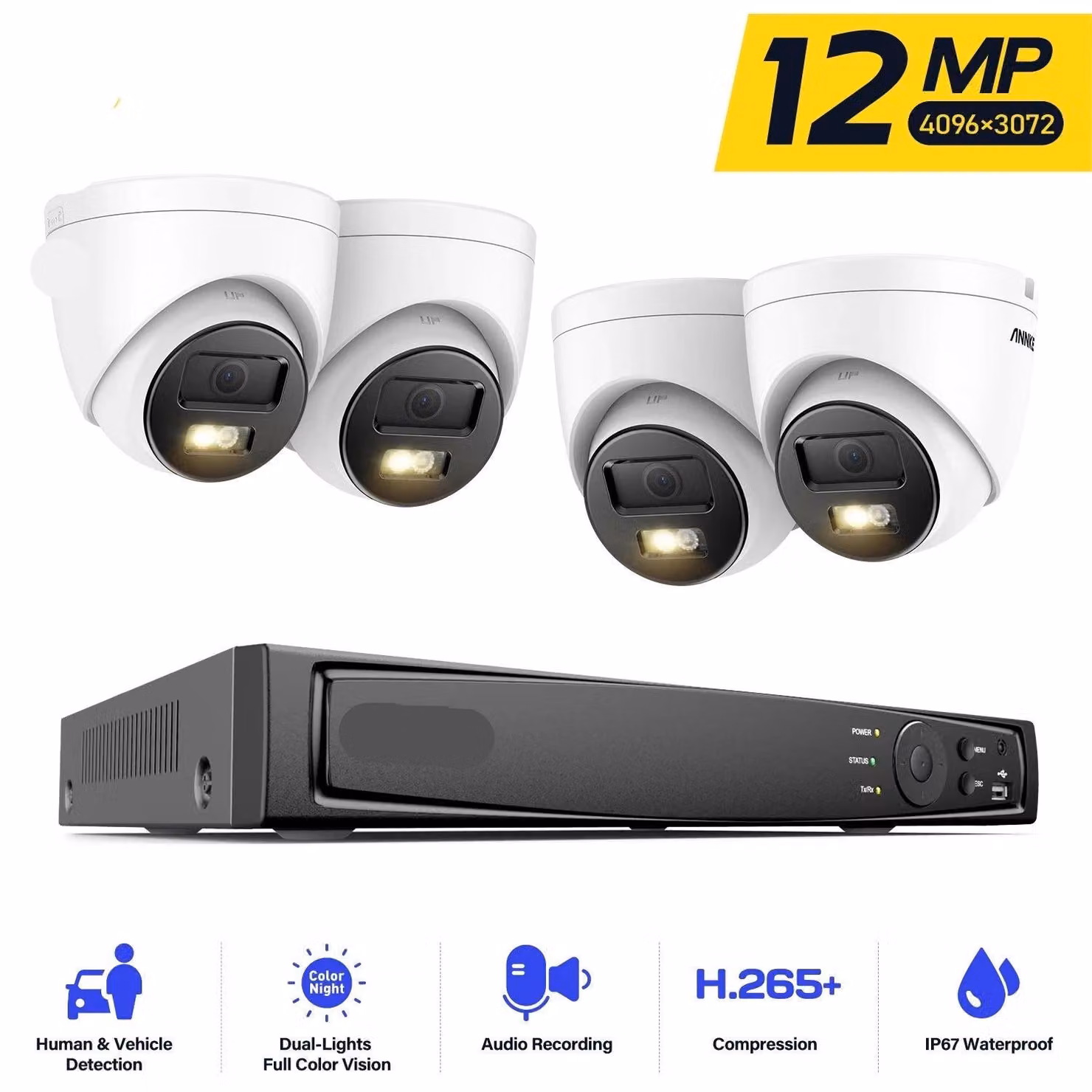Telecamera di sorveglianza IP – Telecamera di sicurezza – Telecamera PoE – 12 megapixel – Visione notturna – Rilevamento del movimento