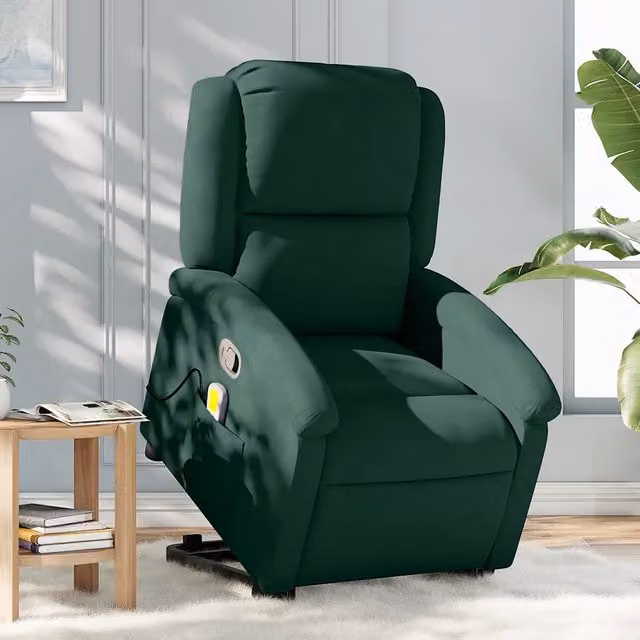 Divano Sedia-Poltrona Alzapersona Reclinabile Verde Scuro in Velluto 545484