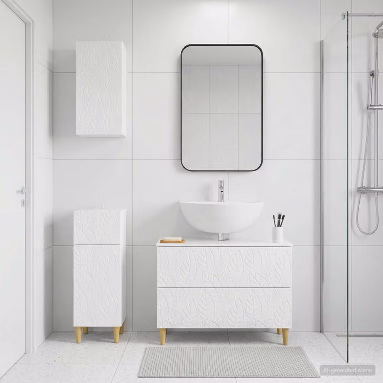 Set di 3 armadietti da bagno moderni vidaXL DELFT Bianco Lucido con mobile lavabo e pensili sospesi