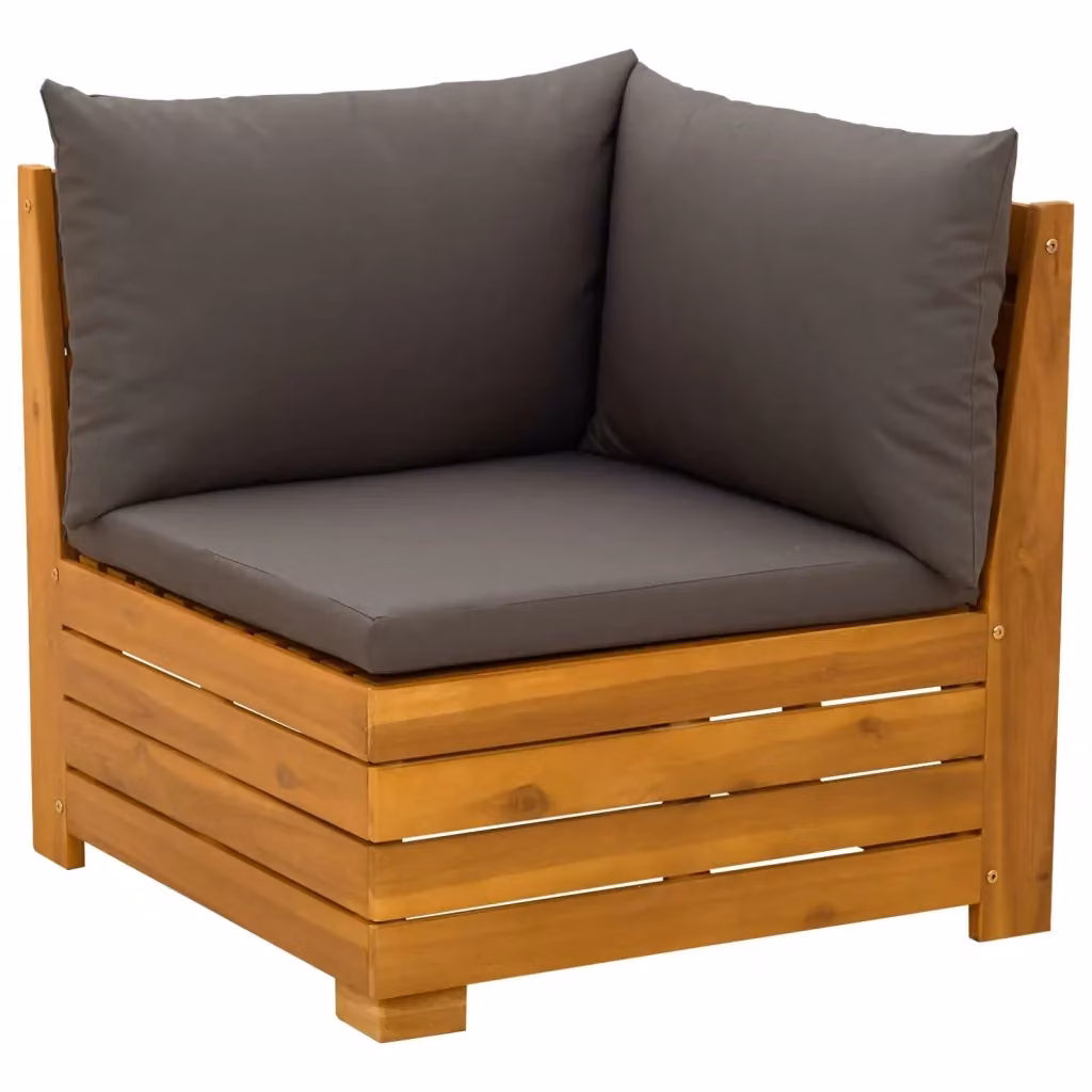 Divano Angolare da Giardino Design In in Legno di Acacia Massello Marrone con Cuscini Imbottiti e Rivestimenti Rimovibili – 2