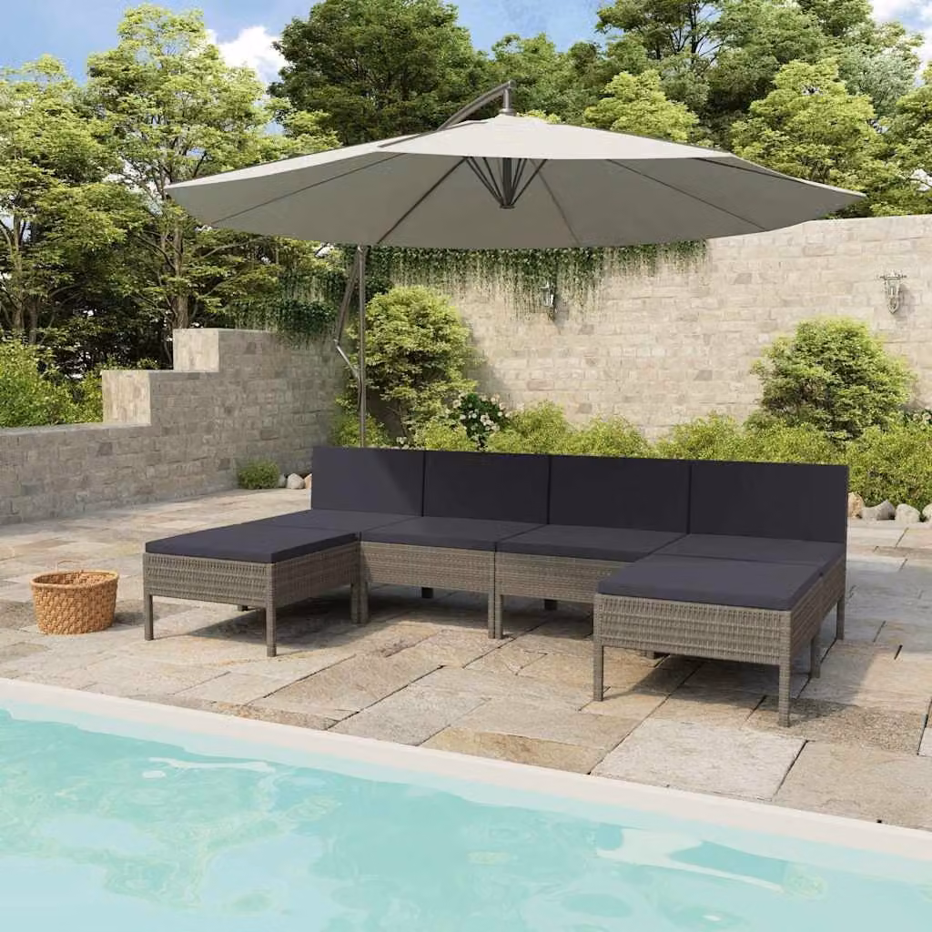 vidaXL Set Divani da Giardino 6 pz con Cuscini in Polyrattan Grigio Antracite e Struttura in Acciaio