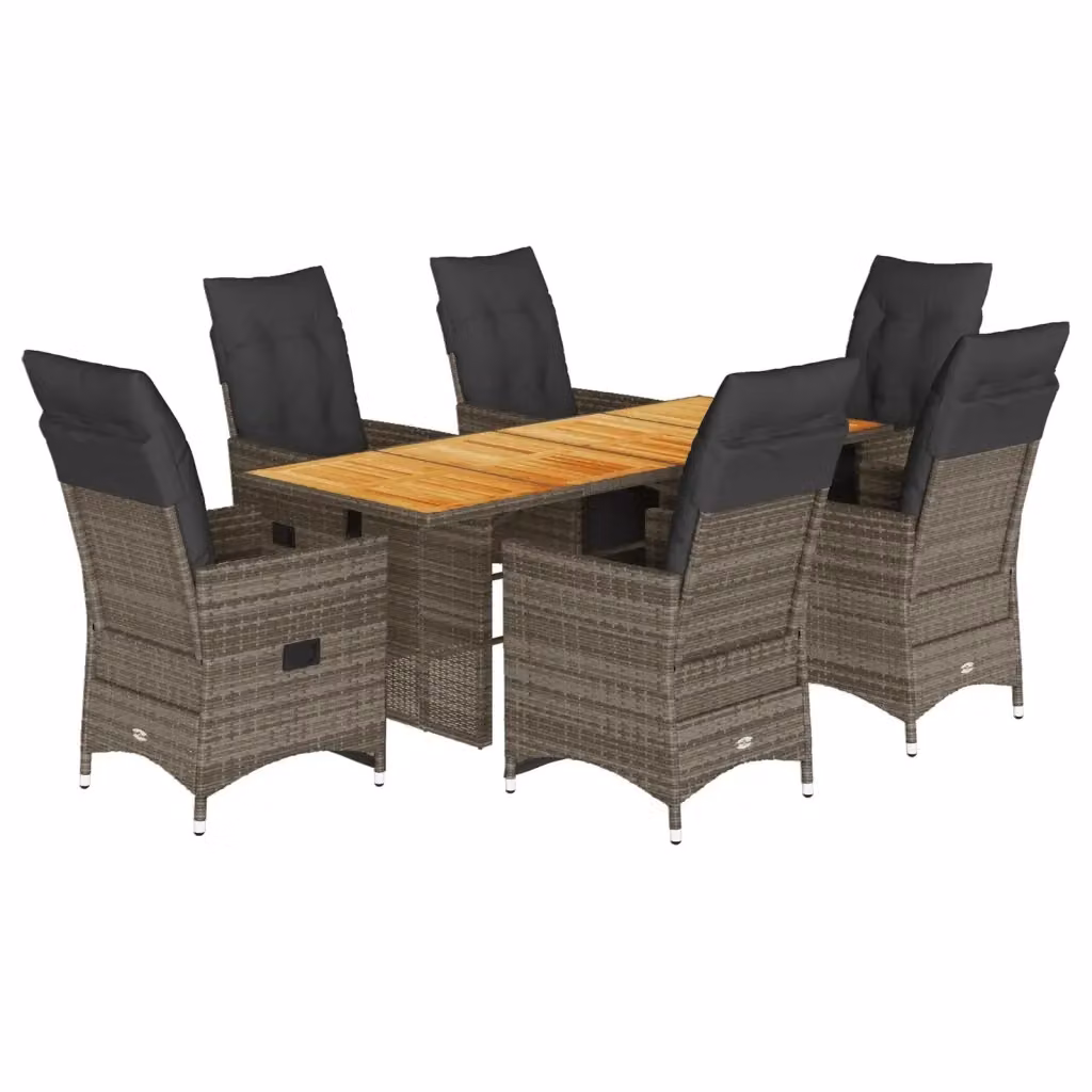 Set Bistrò da Giardino vidaXL in Polyrattan e Legno di Acacia Grigio con 7 Pezzi – 2