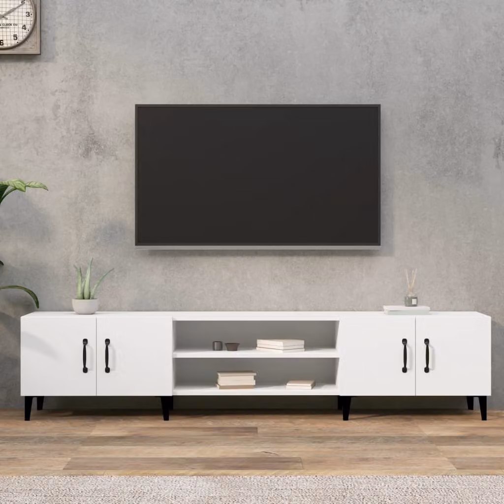 Mobile TV vidaXL Bianco in Legno e Metallo con Ruote L: 180 cm, P: 31,5 cm, H: 40 cm