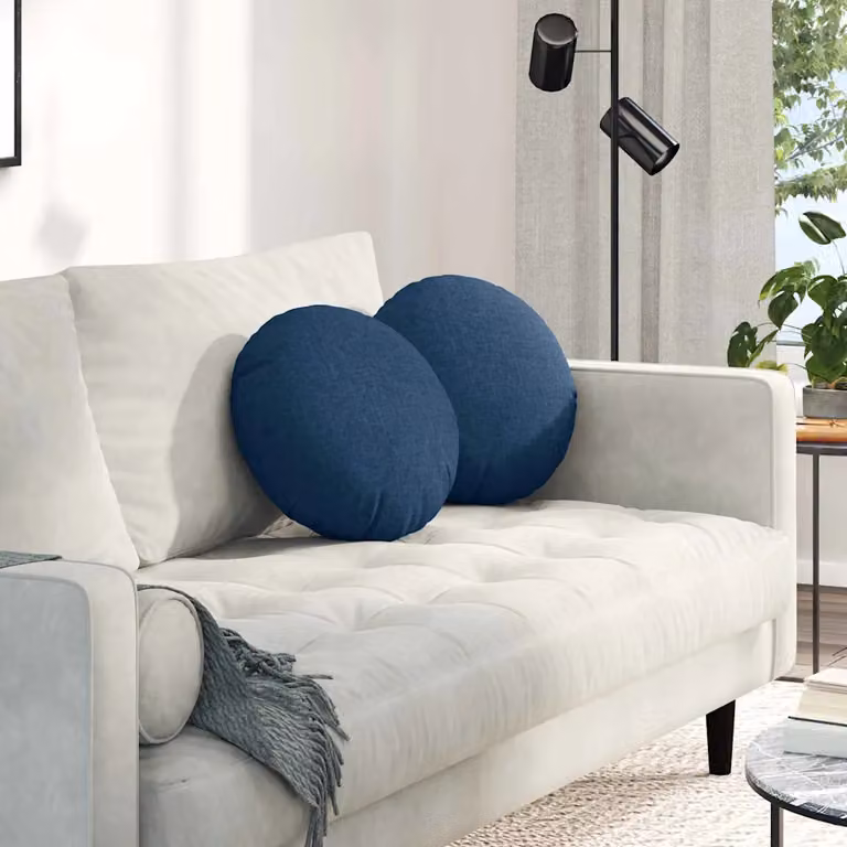 Set di 2 cuscini per seduta rotondi vidaXL in tessuto blu con rivestimento lavabile, Ø 40 cm x H 13 cm