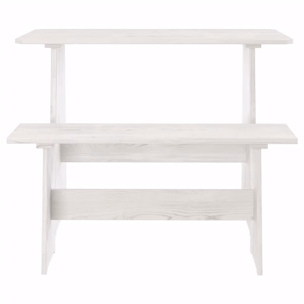 vidaXL Tavolo da pranzo con panca REINE Bianco in legno di pino massiccio