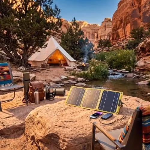 Pannello solare pieghevole da 40 W, realizzato in ETFE, impermeabile, con connessioni USB-C/DC, portatile