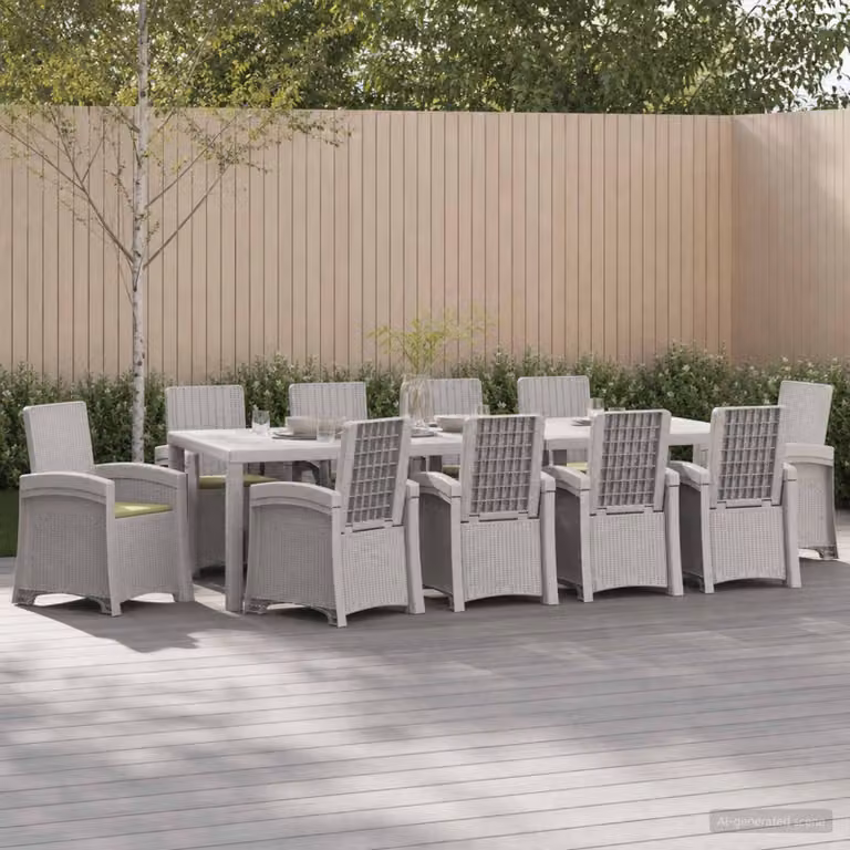 vidaXL Set da Pranzo per Giardino e Terrazzo in Polyrattan da 11 Pezzi, Bianco e Beige