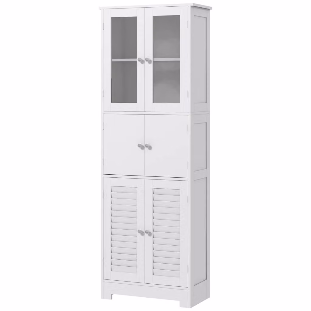 Mobile Colonna Bagno DESIGN IN con 3 Armadietti, Ante in Vetro e MDF, Bianco, L: 60 cm, P: 30 cm, H: 170.5 cm – 2