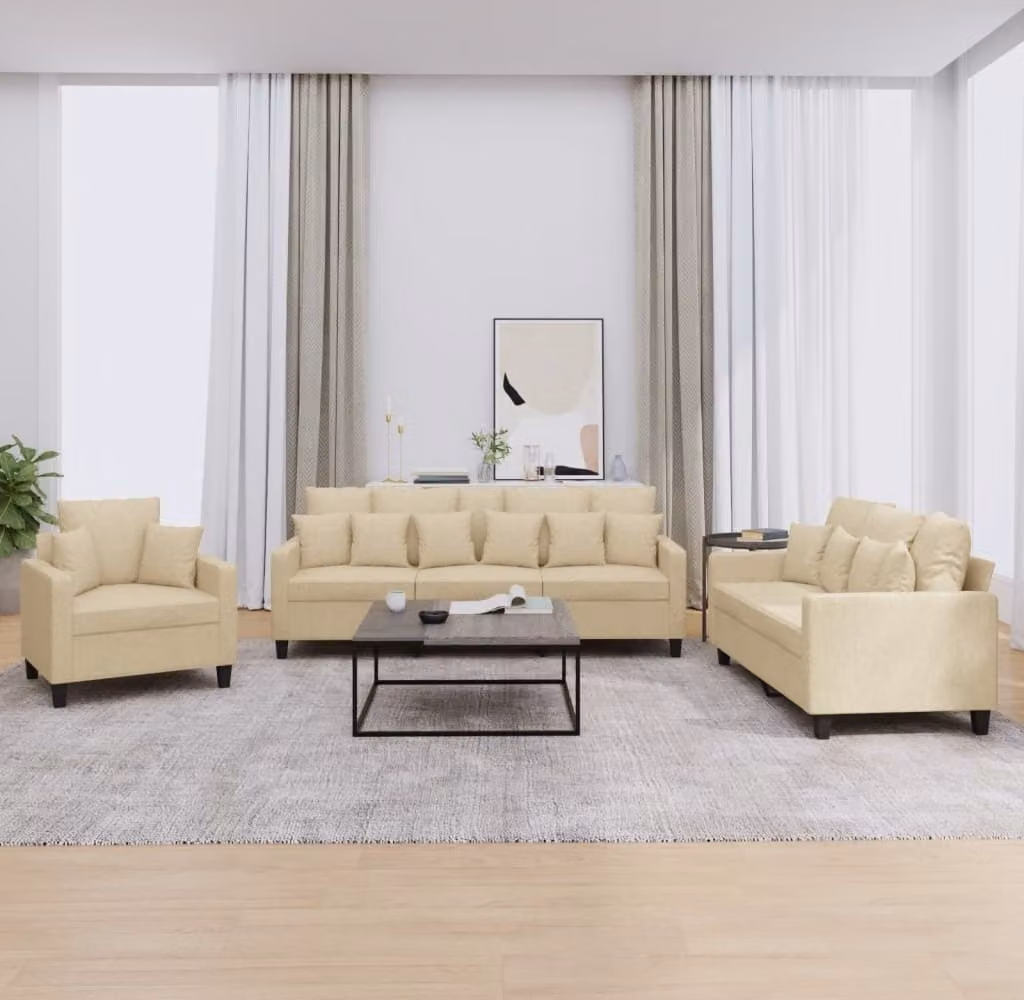 Maison Exclusive - Set divano a 3 pezzi con cuscini in tessuto color crema