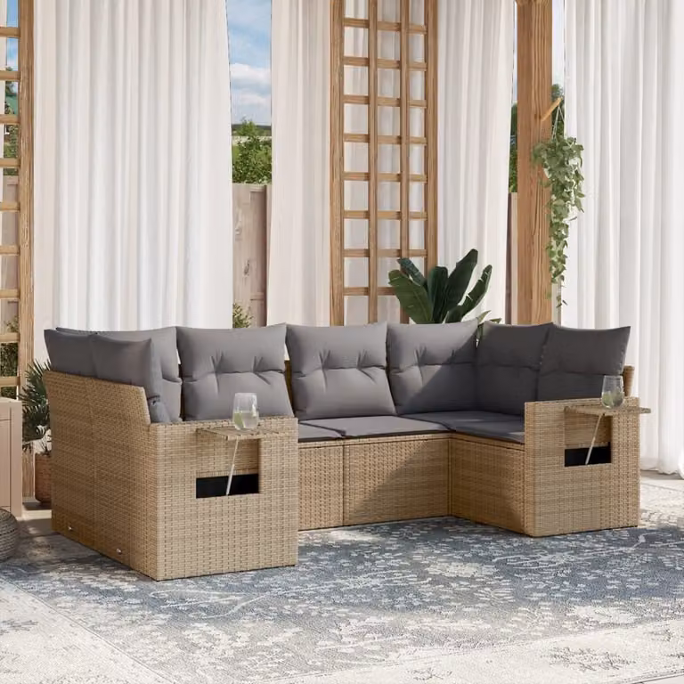 vidaXL Set Divano da Giardino a L con Cuscini Beige e Struttura in Metallo e Polyrattan