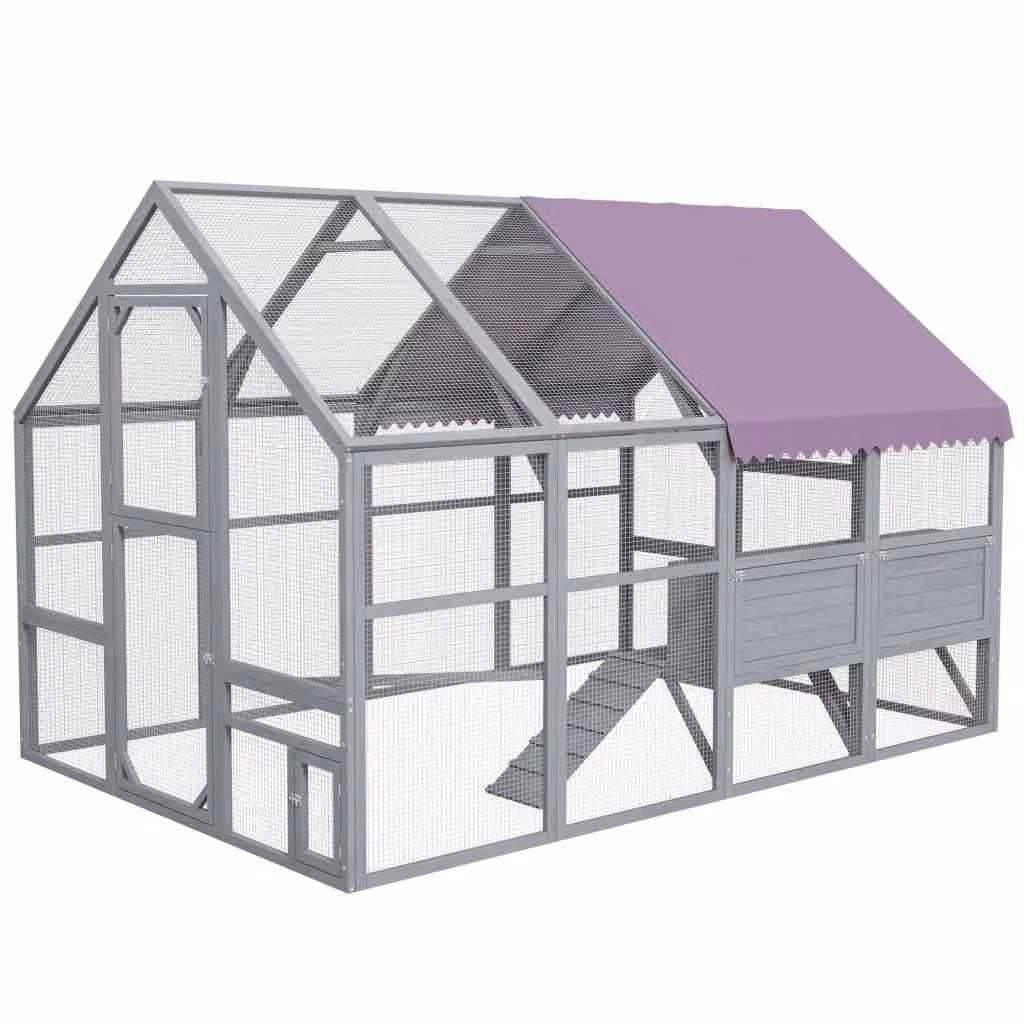 Pollaio da giardino in legno XYLO beige e grigio L: 280 cm, P: 185,5 cm, H: 188 cm – 2