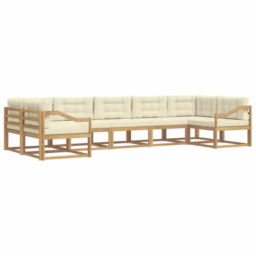 Set di divani da esterno vidaXL a forma di U in legno di acacia con cuscini, Bianco e Beige – 2