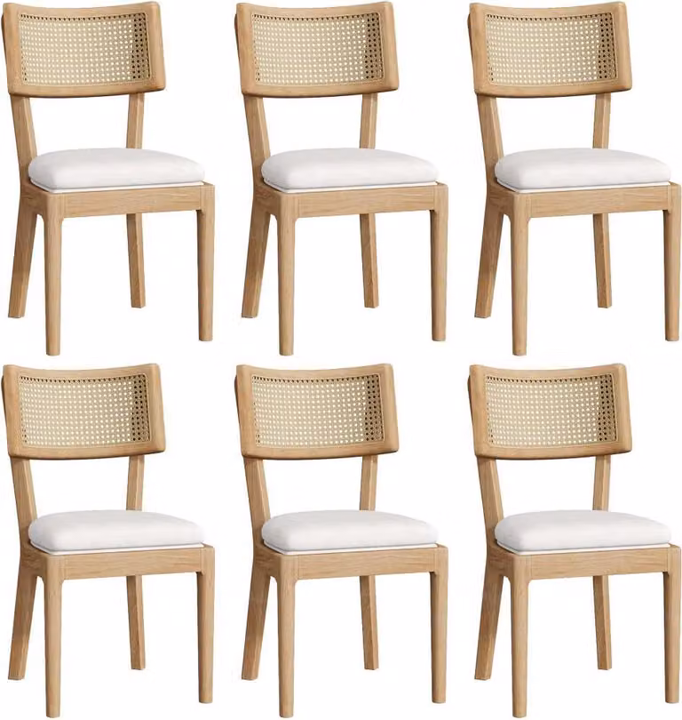 AIORBER 6 sedie da pranzo in legno massiccio con schienale in rattan, cuscini in velluto, moderne e confortevoli, colore legno