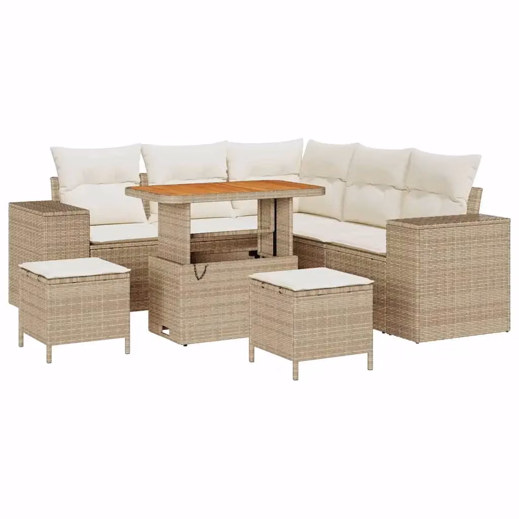Set Divano da Giardino vidaXL 8 Pezzi a Forma di L con Cuscini Beige e Struttura in Metallo e Legno di Acacia – 2