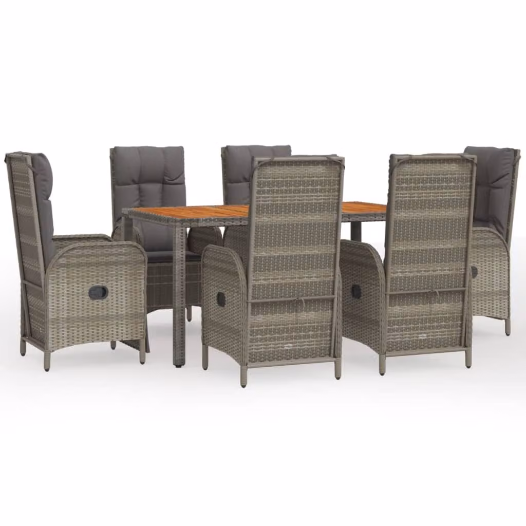Set da Pranzo da Giardino 7 pz con Cuscini in Polyrattan Grigio