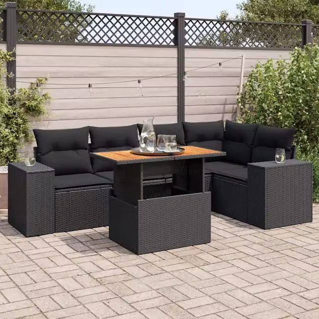 Set Divano da Giardino 6 pz con Cuscini Nero in Polyrattan 3327373