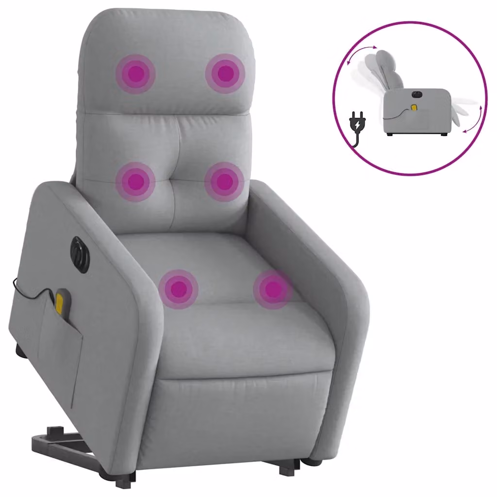 Poltrona Alzapersona Elettrica con Massaggio vidaXL in Tessuto Grigio per Senior – 2