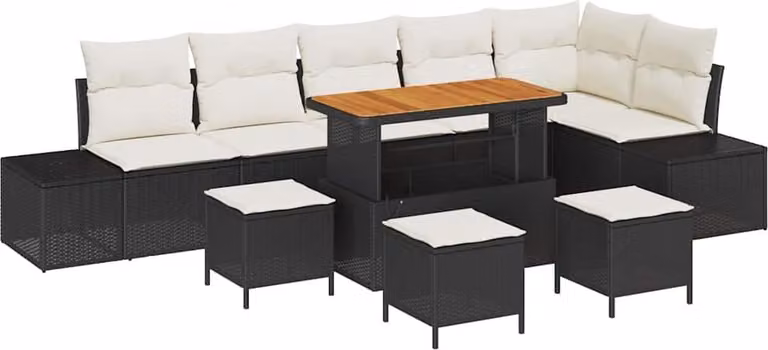 Set Divano da Giardino con cuscino 10 pcs Nero polyrattan