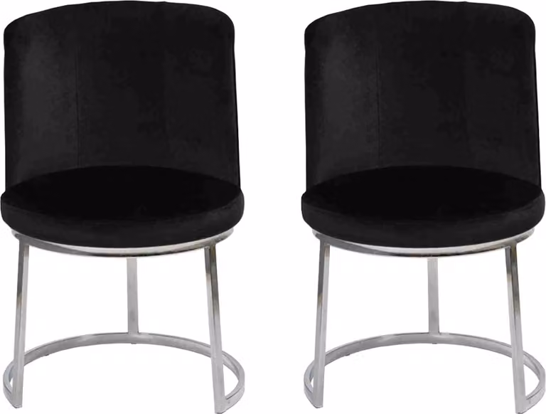 Schwarzer Designer 2x Stühle mit Edelstahlfüßen Moderne Esszimmerstühle
