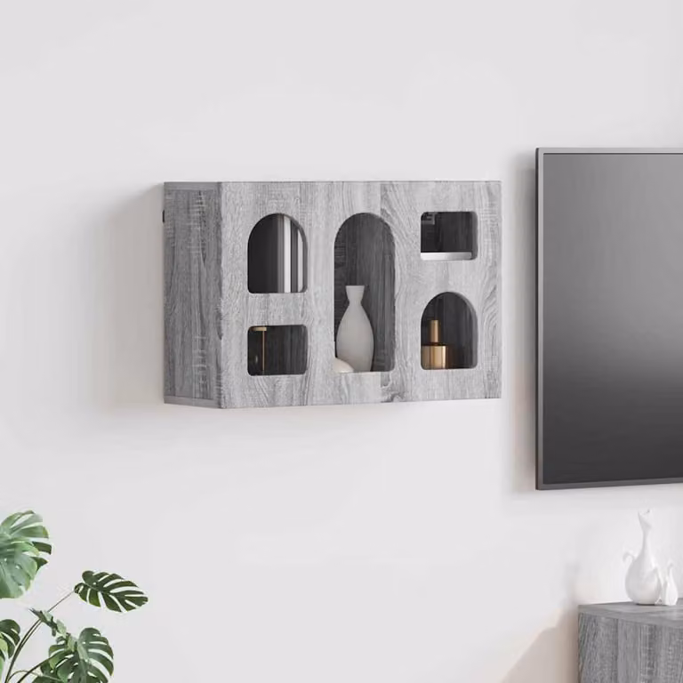 Armadio pensile da parete vidaXL ELST grigio con ante in vetro e ripiani interni L: 60 cm, P: 20 cm, H: 40 cm