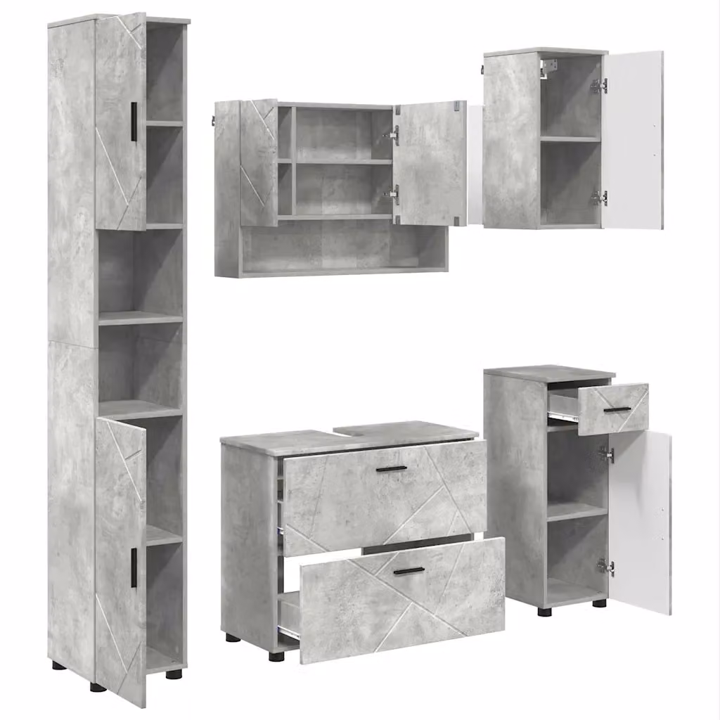 Set di mobili per il bagno moderno vidaXL composto da 5 pezzi in grigio e nero con finitura opaca, L/P/H: 35 x 30 x 192 cm – 2
