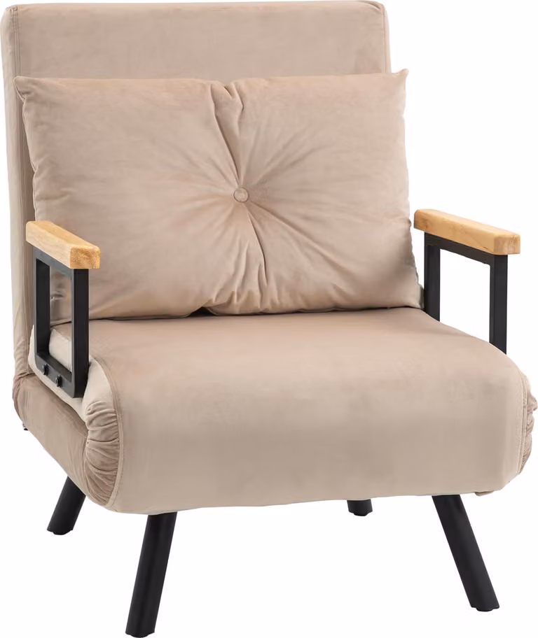Fortuna Lai Divano letto Poltrona relax con funzione letto Letto per ospiti Effetto velluto Cuscini schienale Schienale regolabile Beige 63 x 73 x 81 cm per soggiorno