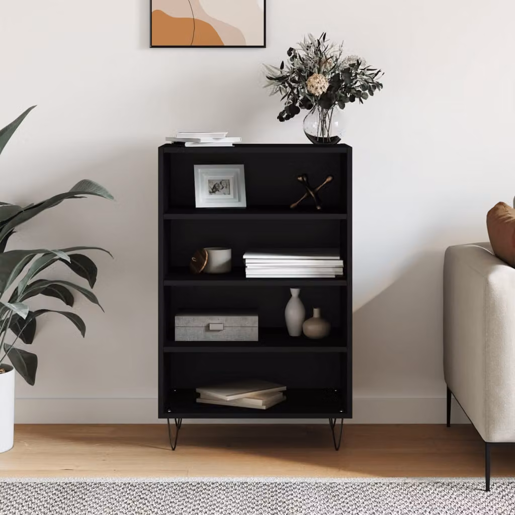 Credenza moderna vidaXL in legno e metallo, colore nero, L 57 cm x P 35 cm x H 90 cm