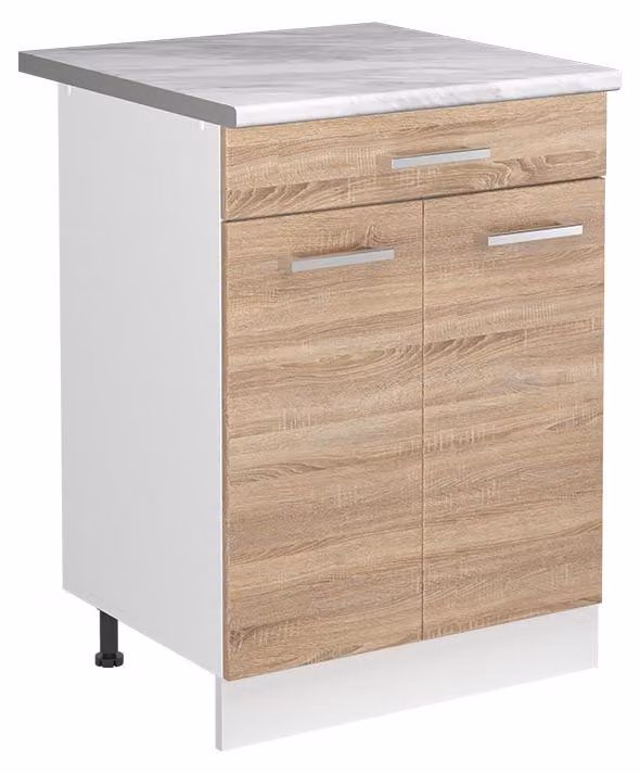 Mobile lavello cucina Vicco R-Line Sonoma/Bianco 60 cm piano di lavoro Marmo, Model 73030
