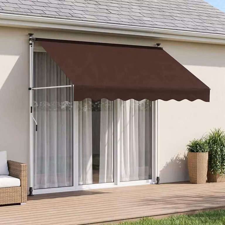 Tenda retrattile manuale con bracci pieghevoli vidaXL in poliestere, Marrone, L: 250 cm, P: 300 cm