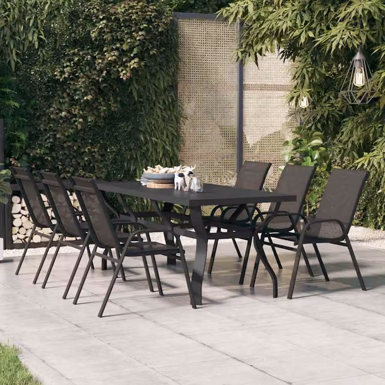 vidaXL Tavolo da giardino rettangolare in acciaio e vetro nero L: 180 cm, P: 80 cm, H: 70 cm