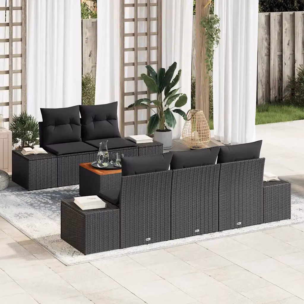 Set Divano da Giardino a L vidaXL in Polyrattan Nero con Cuscini e Tavolino da Esterno – 1
