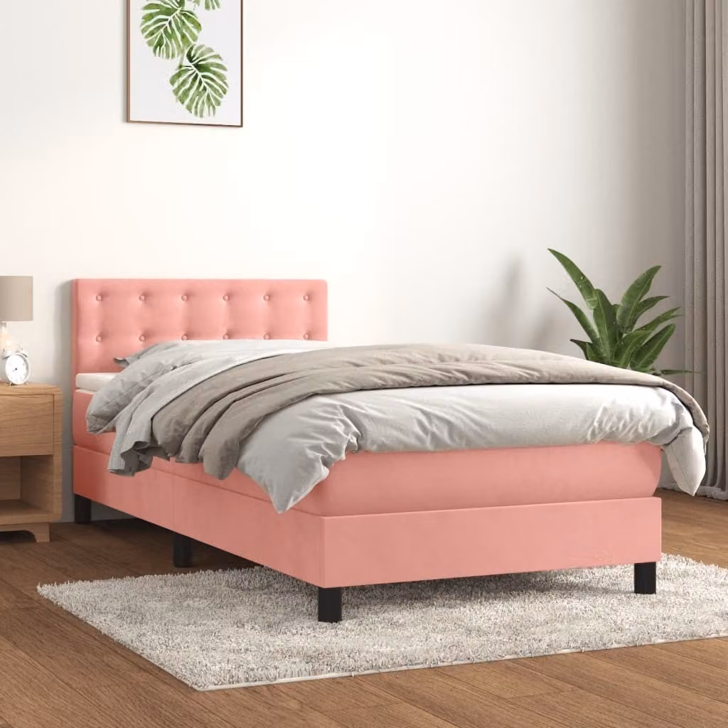 vidaXL Letto a molle con materasso rosa 90x200 cm in velluto - Letto a molle - Letti a molle - Letto - Mobili da camera da letto