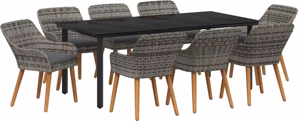 Set da Pranzo per Giardino con cuscino 9 pcs Grigio polyrattan