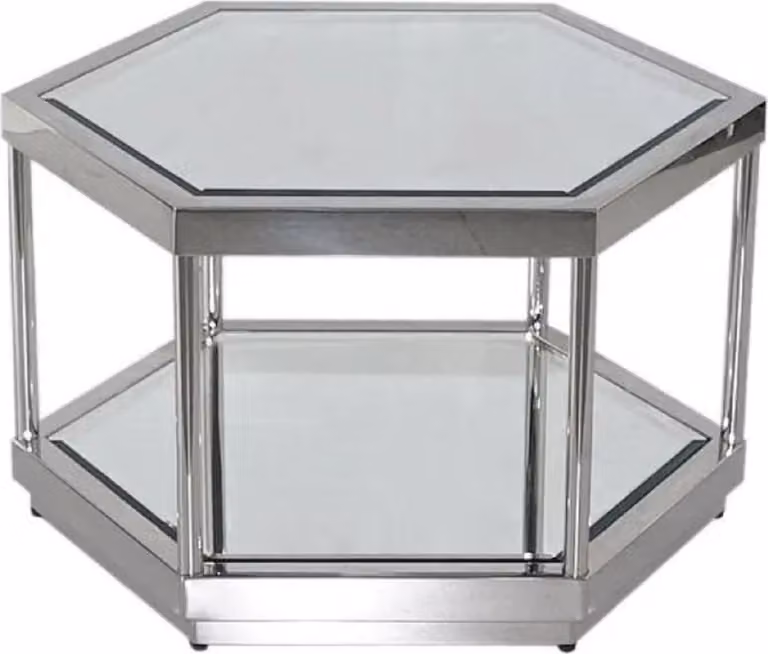 Casa Padrino tavolino argento 60 x 52 x h. 36 cm - Tavolo da salotto in metallo a 6 angoli con piano in vetro - Mobili Soggiorno - Mobili