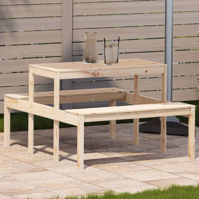 vidaXL Tavolo da Picnic Rettangolare in Legno di Pino Massello, Colore Marrone/Beige, L 110 cm x P 134 cm x H 75 cm
