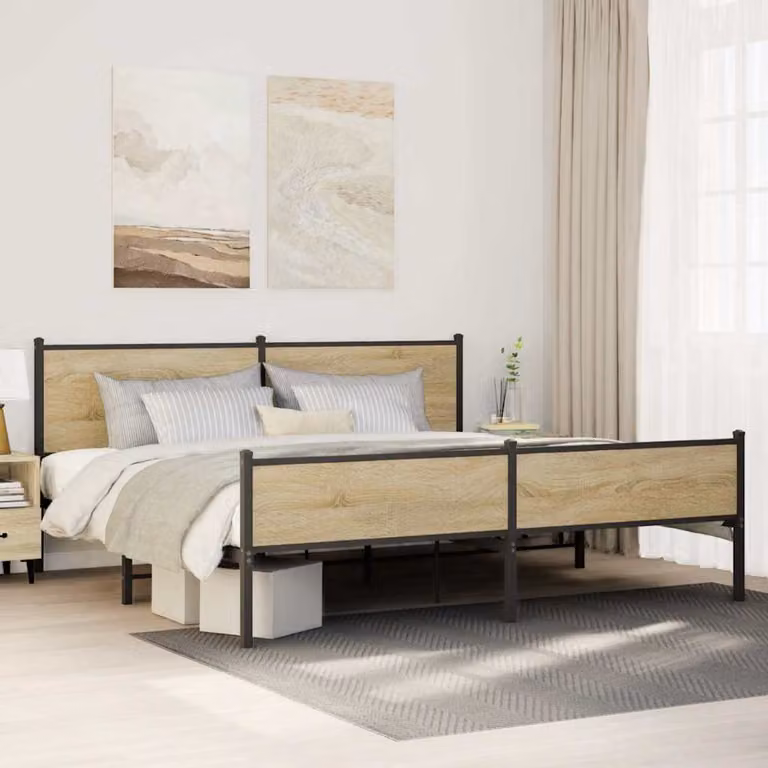 vidaXL Giroletto in Metallo e Legno Rovere Sonoma Marrone L: 193 cm, P: 207 cm, H: 91,5 cm