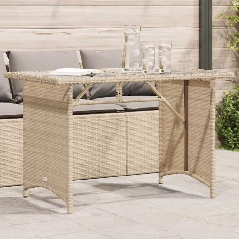Maison Exclusive - Tavolo da giardino con piano in vetro Beige 110x68x70 cm Poly Rattan