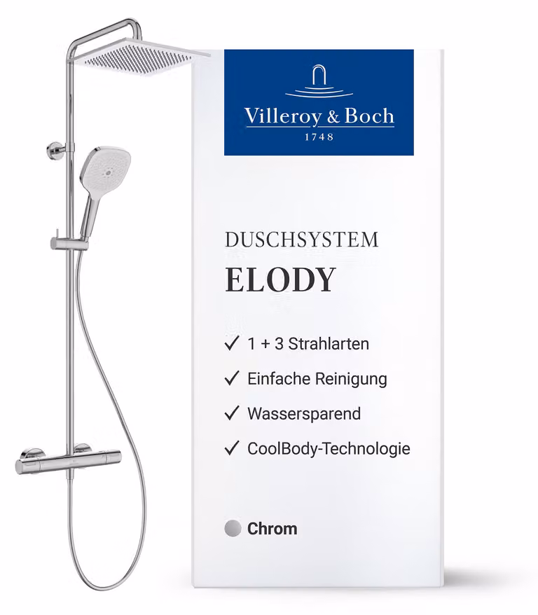 Sistema doccia Elody di Villeroy & Boch, set completo a risparmio idrico – Cromo