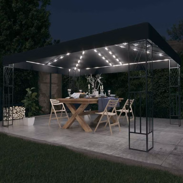 vidaXL Gazebo Moderno con Stringa di Luci LED in Tessuto Antracite e Acciaio, L: 400 cm, P: 300 cm, H: 260 cm